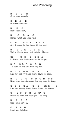 Lead Poisoning Piano letter notes by Alkaline Trio - Arr.Wattsh