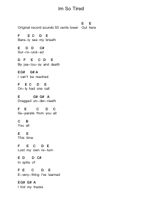 Im So Tired Piano letter notes by Fugazi - Arr.Cotphrey