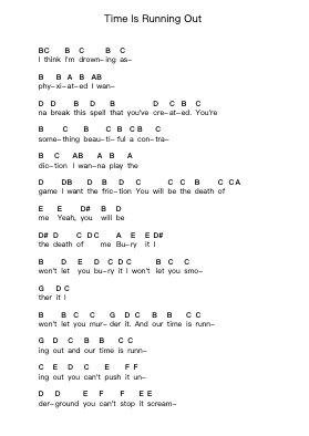Time Is Running Out Notas de piano en letras por Muse - Arr.Reywood