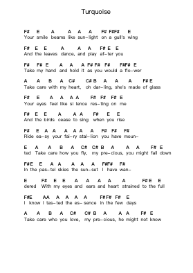 Turquoise 钢琴字母谱由 Donovan - 编曲 Cocroft Blairkins
