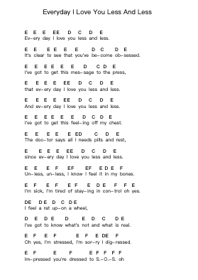 Everyday I Love You Less And Less Ghi chú đàn piano bởi Kaiser Chiefs - Arr.Haynin