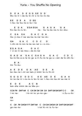 Yuria - You Shuffle No Opening Klavierbuchstaben-Noten von Misc Unsigned Bands - Arr.Bonrian Vanqe