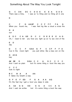 Something About The Way You Look Tonight Piano letter notes by Elton John - Arr.Egbeau