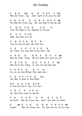 Mr Crowley Piano letter notes by Ozzy Osbourne - Arr.Greengrant Darvice