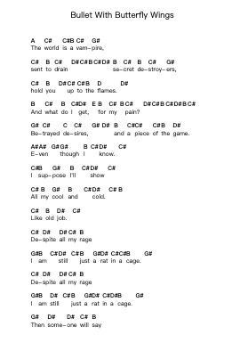 Bullet With Butterfly Wings Piano letter notes by The Smashing Pumpkins - Arr.Thompps