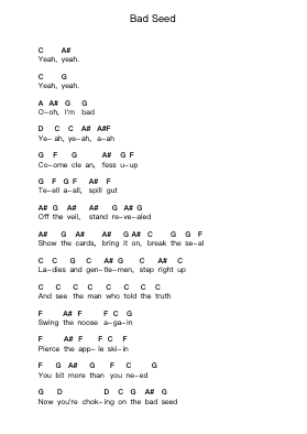 Bad Seed 钢琴字母谱由 Metallica - 编曲 Tenings