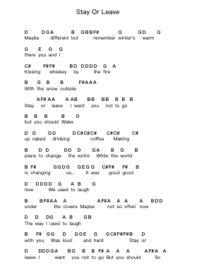 Stay Or Leave Piano letter notes by Dave Matthews Band - Arr.Mollkerr