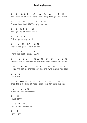 Not Ashamed Piano letter notes by Passion - Arr.Galor Mifrey