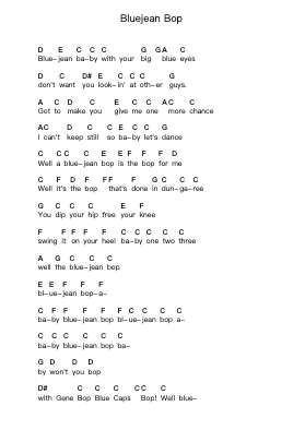 Bluejean Bop Piano letter notes by Gene Vincent - Arr.Sanhan Eipscius
