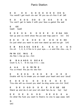 Panic Station Piano letter notes by Muse - Arr.Bobpritt Kathpril