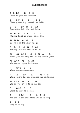 Superheroes Notas de piano en letras por Edguy - Arr.Darcarr