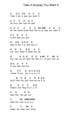 Take It Anyway You Want It 鋼琴字母譜由 Outlaws - 編曲 Diabaird