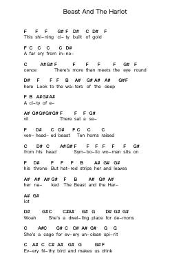 Beast And The Harlot Note letterarie per pianoforte di Avenged Sevenfold - Arr.Zaharte Whlith