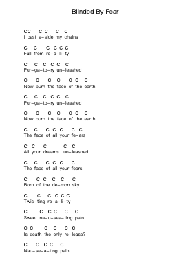 Blinded By Fear Piano letter notes by At the Gates - Arr.Bowmag