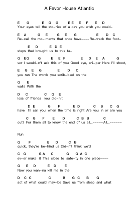 A Favor House Atlantic Piano letter notes by Coheed and Cambria - Arr.Derion