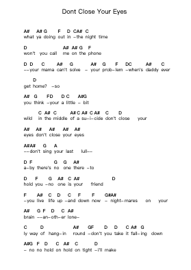 Dont Close Your Eyes Ghi chú đàn piano bởi Kix - Arr.Leron
