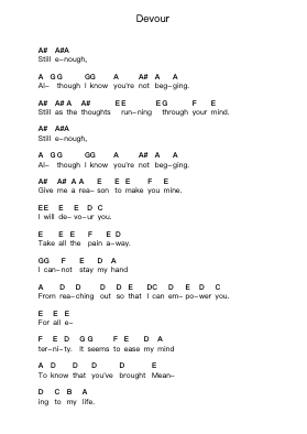 Devour Piano letter notes by Disturbed - Arr.Kepmill Rexbloor