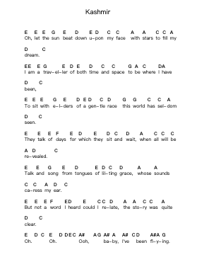 Kashmir Piano letter notes by Led Zeppelin - Arr.Nelrist Hornrias