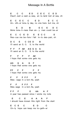 Message In A Bottle Piano letter notes by The Police - Arr.Gunchi