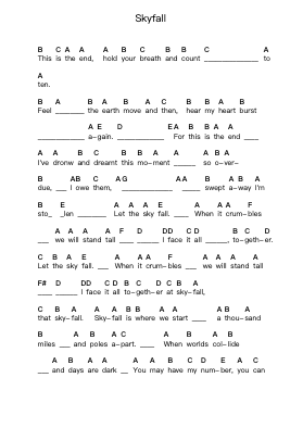 Skyfall 钢琴字母谱由 Adele - 编曲 Junegia Wato