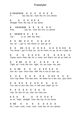 Freestyler Piano letter notes by Bomfunk MC's - Arr.Blitheclough
