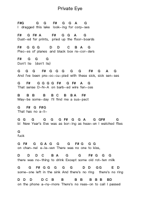 Private Eye Piano letter notes by Alkaline Trio - Arr.Marmo
