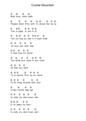 Crystal Mountain Piano letter notes by Death - Arr.Eglice