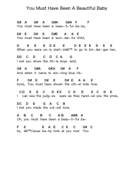 You Must Have Been A Beautiful Baby Piano letter notes by Bobby Darin - Arr.Trelyn