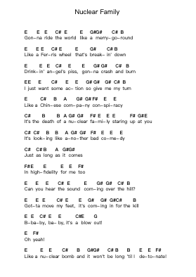Nuclear Family Piano letter notes by Green Day - Arr.Nestowe Yorkse