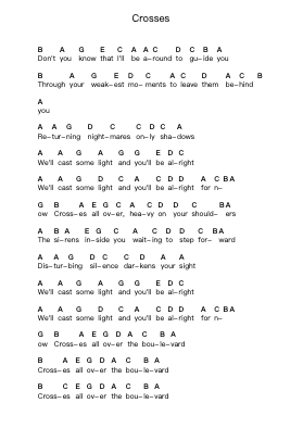 Crosses Piano letter notes by José González - Arr.Jonesrhys