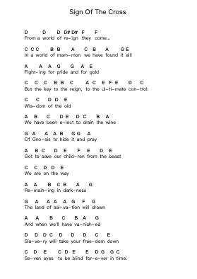 Sign Of The Cross Piano letter notes by Avantasia - Arr.Crylip