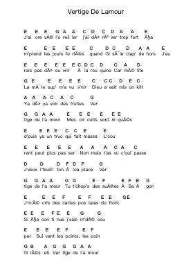 Vertige De Lamour Piano letter notes by Alain Bashung - Arr.Longbohm