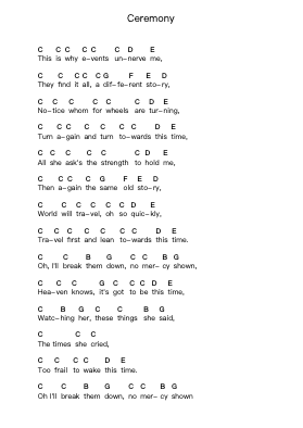Ceremony Piano letter notes by New Order - Arr.Woolfleen Juskirk
