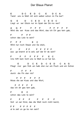 Der Blaue Planet Piano letter notes by Karat - Arr.Hamclaire