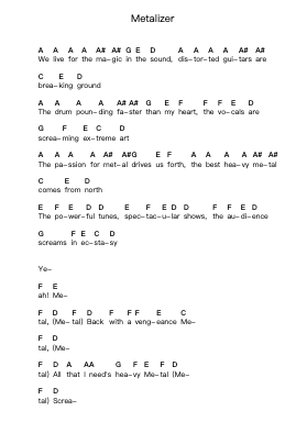Metalizer पियानो पत्र नोट्स द्वारा Sabaton - Arr.Watblack Jackcoln