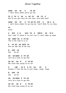 Alone Together Piano letter notes by Fall Out Boy - Arr.Jenrene Fares