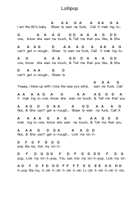 Lollipop Piano letter notes by Lil Wayne - Arr.Eslot