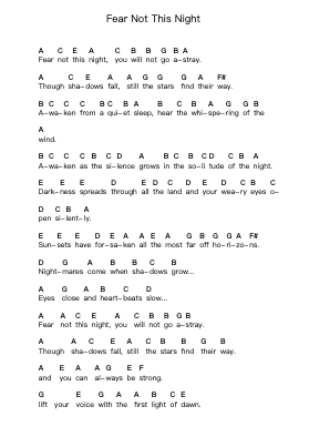 Fear Not This Night Piano letter notes by Jeremy Soule - Arr.Hawhe