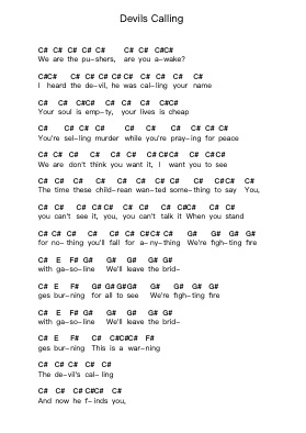 Devils Calling Piano letter notes by Parkway Drive - Arr.Charalph