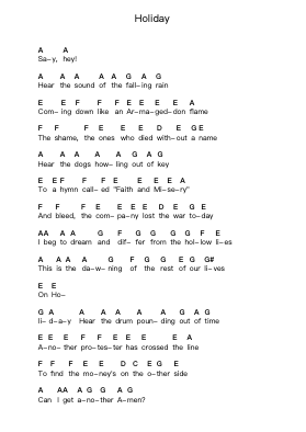 Holiday Piano letter notes by Green Day - Arr.Chamberg