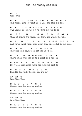 Take The Money And Run Piano letter notes by Steve Miller Band - Arr.Boycegold