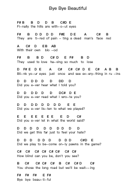 Bye Bye Beautiful Piano letter notes by Nightwish - Arr.Sanprice