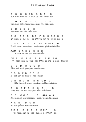 Ei Koskaan Enää Piano letter notes by Junkmail - Arr.Hulstone Lilsper