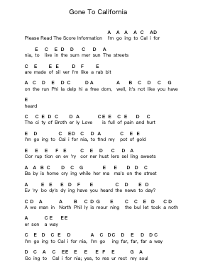 Gone To California Notas de piano en letras por P!nk - Arr.Giswolf