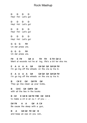 Rock Mashup Piano letter notes by Misc Mashups - Arr.Ertes
