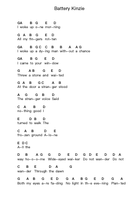 Battery Kinzie 钢琴字母谱由 Fleet Foxes - 编曲 Raelo