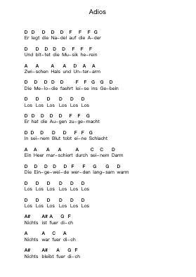 Adios Piano letter notes by Rammstein - Arr.Campleign Eli