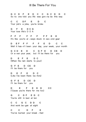 Ill Be There For You Piano letter notes by The Rembrandts - Arr.Rontrine Ollyn