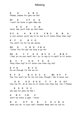 Missing Catatan huruf piano oleh Evanescence - Arr.Alac Floleigh