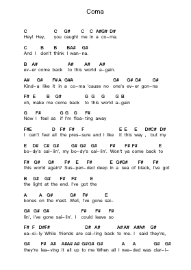 Coma Piano letter notes by Guns N' Roses - Arr.Brurel